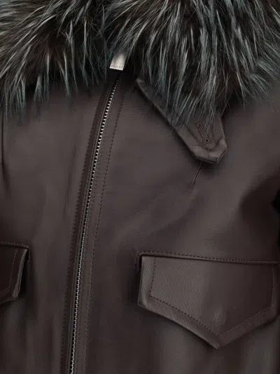 Sacai Convertible Plush-trimmed Padded Leather Jacket In Brown