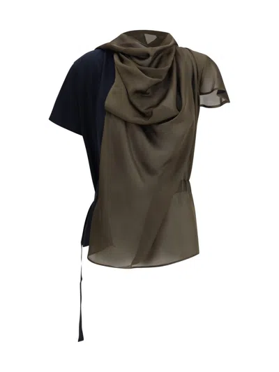 Sacai Jersey T-shirt With Contrast Inserts In Green