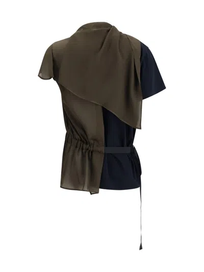 Sacai Jersey T-shirt With Contrast Inserts In Green