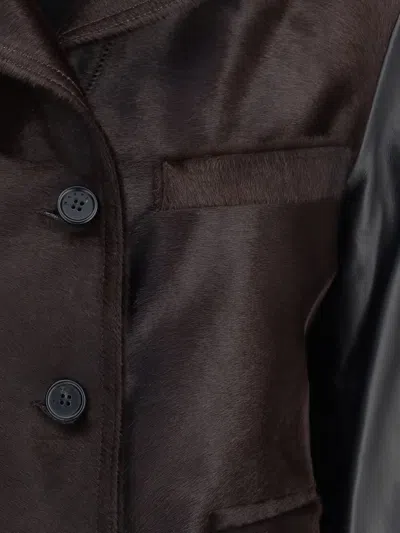Marni Leather Jacket With Pony Hair Inserts In Brown