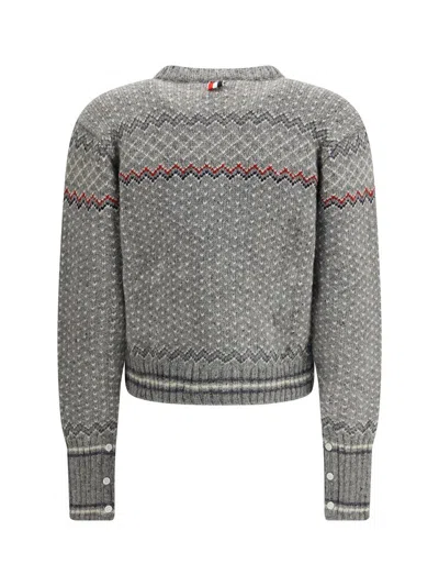 Thom Browne Embroidered Wool Blend Cardigan In Gray