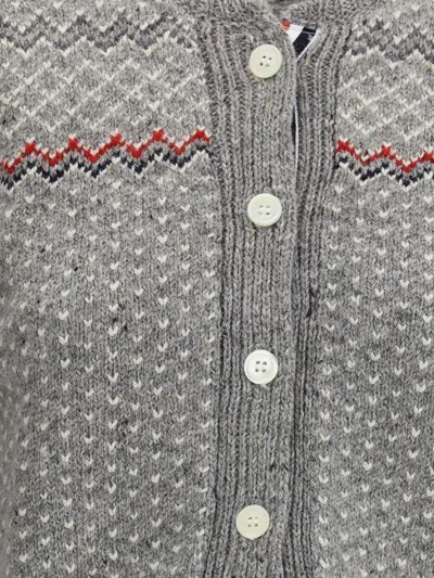 Thom Browne Embroidered Wool Blend Cardigan In Gray