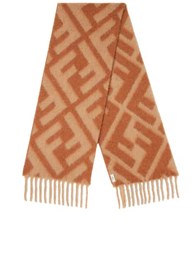 Fendi Brown Ff Alpaca And Wool Scarf In Brown