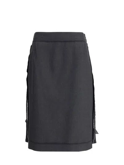 Maison Margiela Wool Midi Skirt In Black