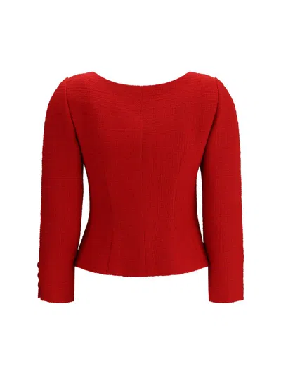 Valentino Womens Bow-embroidered Scoop-neck Tweed Jacket Paris In Red