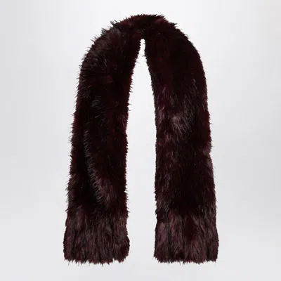 Rotate Birger Christensen Dark Burgundy Faux Fur Scarf In Brown