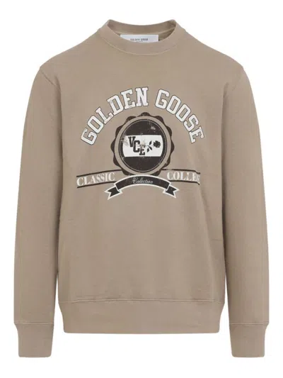 Golden Goose College Print Crewneck Cotton Sweatshirt In Neutral