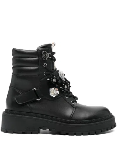 Liu •jo Flower Embellished Rumi Boots In Black