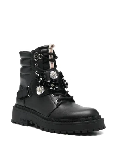 Liu •jo Flower Embellished Rumi Boots In Black
