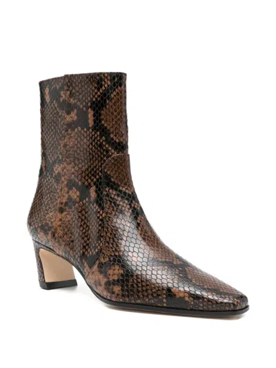 Stuart Weitzman Stassi 50 Snake-effect Leather Ankle Boots In Brown