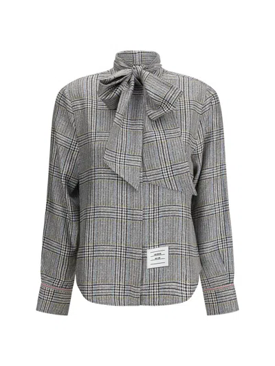 Thom Browne Hunting Tweed Silk Twill Shirt In Gray