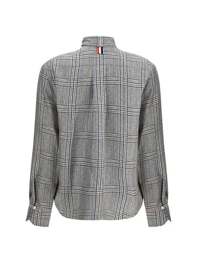 Thom Browne Hunting Tweed Silk Twill Shirt In Gray