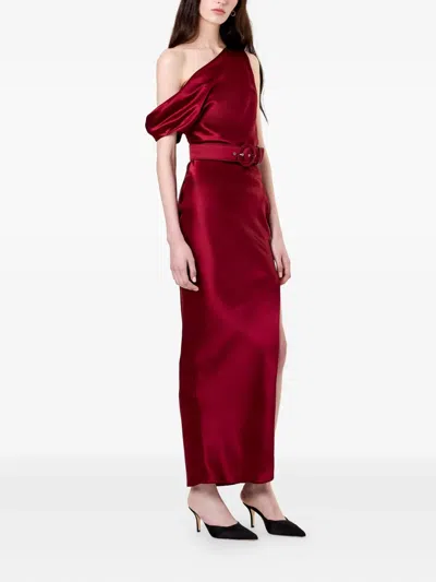 Nicholas Eartha One-shoulder Belted Maxi Dress In Red