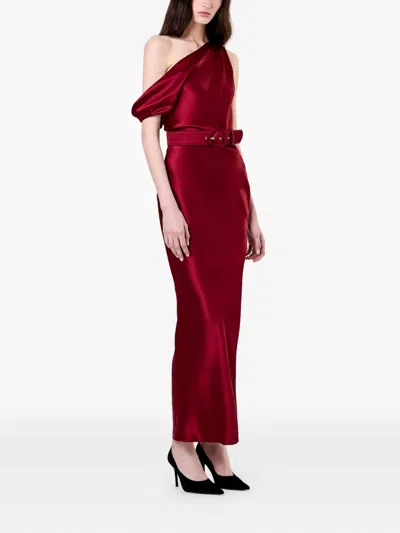 Nicholas Eartha One-shoulder Belted Maxi Dress In Red