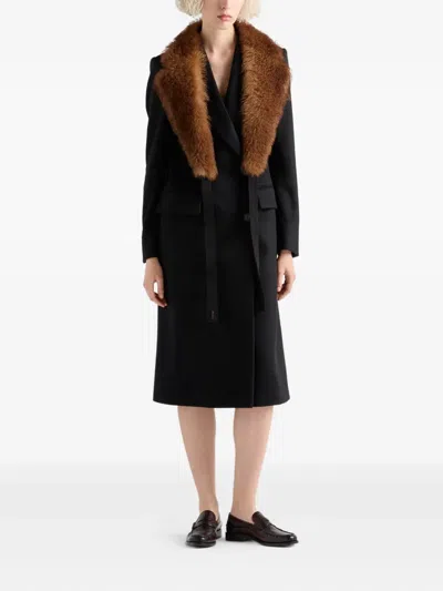 Prada Peak-lapels Coat In Black