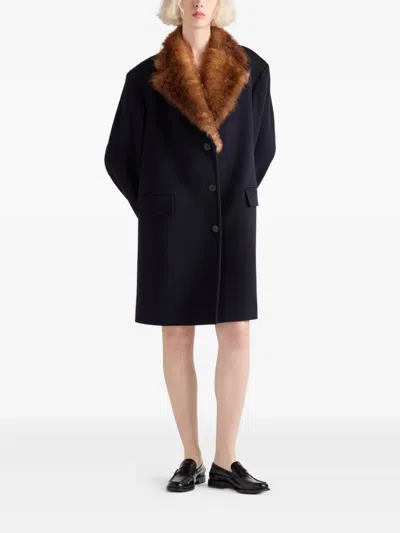 Prada Women's Single-breasted Cloth Coat In Blue