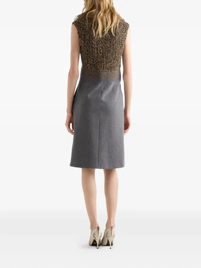 Prada Shetland Mouline Cashmere V-neck Dress In Brown