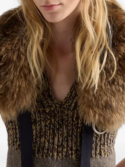 Prada Shetland Mouline Cashmere V-neck Dress In Brown