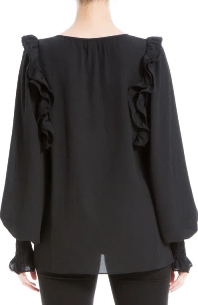 Max Studio Ruffle Shoulder Top In Black