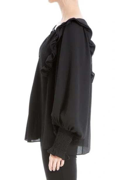 Max Studio Ruffle Shoulder Top In Black