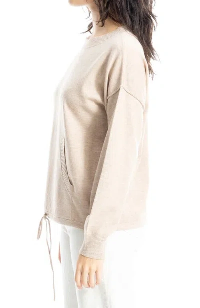 Max Studio Drawstring Hem Pullover Sweater In Neutral