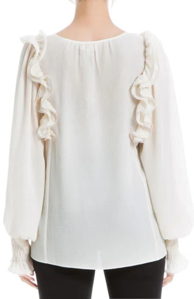 Max Studio Ruffle Shoulder Top In White