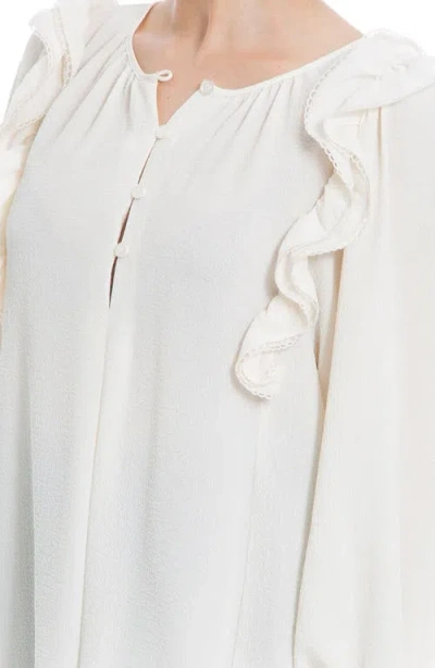 Max Studio Ruffle Shoulder Top In White
