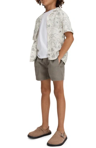 Reiss Kids' Gobi Sr. Cactus Print Short Sleeve Button-up Shirt In Gray