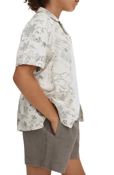 Reiss Kids' Gobi Sr. Cactus Print Short Sleeve Button-up Shirt In Gray