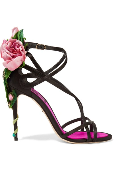 Shop Dolce & Gabbana Embellished Satin Sandals