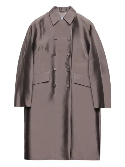 Prada Double-breasted Wool And Silk Coat In Gray