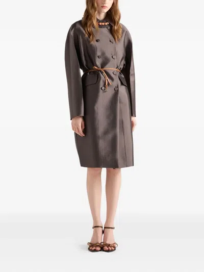 Prada Double-breasted Wool And Silk Coat In Gray