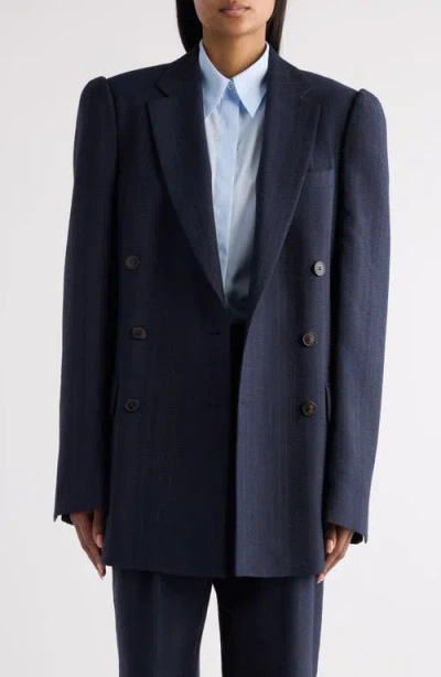 Dries Van Noten Bafy Double Breasted Stripe Jacquard Blazer In Blue
