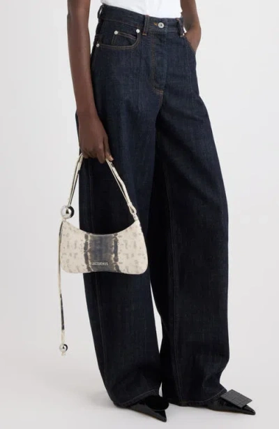 Jacquemus Curved Textured Shoulder Bag With Metallic Embellishments