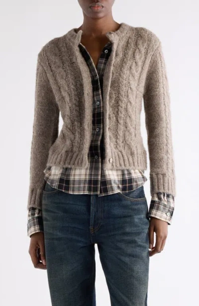 Acne Studios Layered Cable-knit And Checked Cotton-flannel Cardigan In Brown