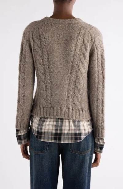 Acne Studios Layered Cable-knit And Checked Cotton-flannel Cardigan In Brown