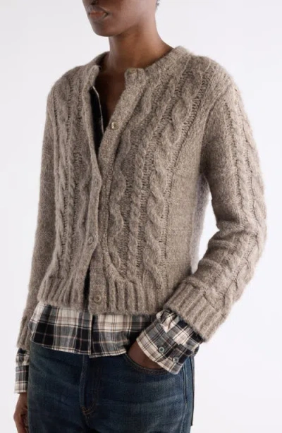 Acne Studios Layered Cable-knit And Checked Cotton-flannel Cardigan In Brown