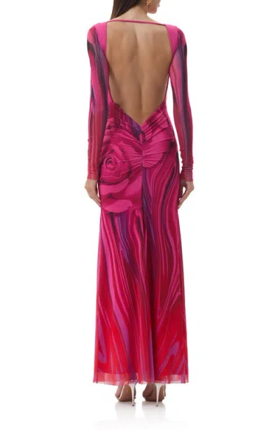 Afrm Talmo Long Sleeve Open Back Mesh Dress In Pink