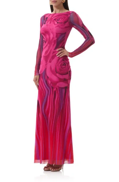 Afrm Talmo Long Sleeve Open Back Mesh Dress In Pink