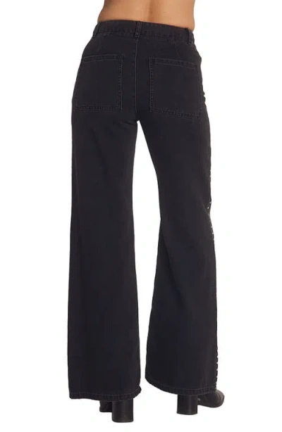 Bella Dahl Anya Studded High Rise Wide Leg Jeans In Moon Shadow In Black