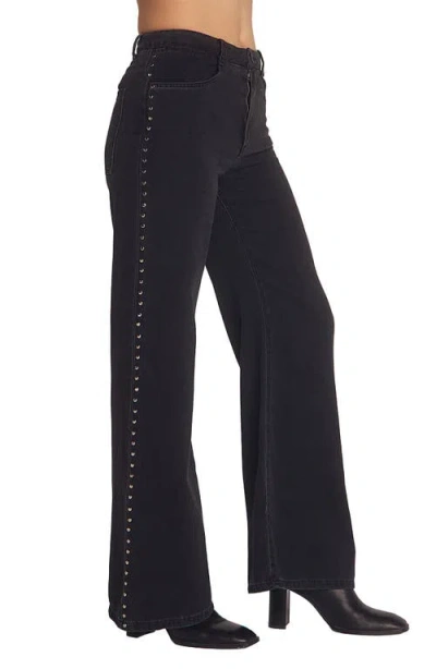 Bella Dahl Anya Studded High Rise Wide Leg Jeans In Moon Shadow In Black