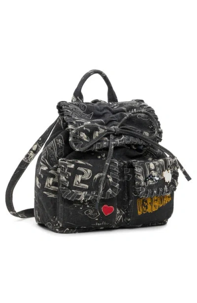 Desigual Mixed Media Canvas Backpack In Black