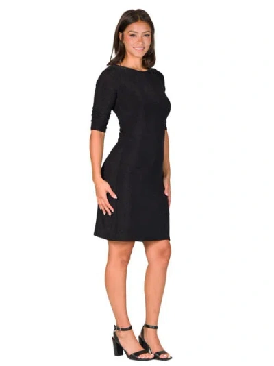 24seven Comfort Apparel Petite Elbow Length Sleeve Shimmer Bodycon Mini Party Dress In Black