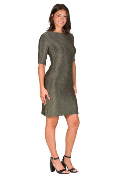 24seven Comfort Apparel Petite Elbow Length Sleeve Shimmer Bodycon Mini Party Dress In Gray