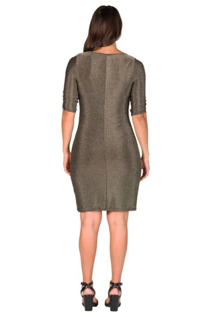 24seven Comfort Apparel Petite Elbow Length Sleeve Shimmer Bodycon Mini Party Dress In Gray