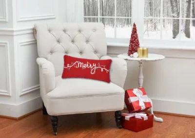 C & F Home C&f Home Christmas Lights "merry" Accent Pillow, 9" X 20" In Red