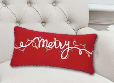 C & F Home C&f Home Christmas Lights "merry" Accent Pillow, 9" X 20" In Red
