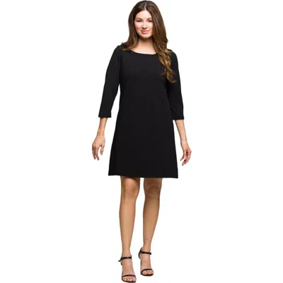 24seven Comfort Apparel Women's Three Quarter Sleeve A Line Knee Length Dress In Black