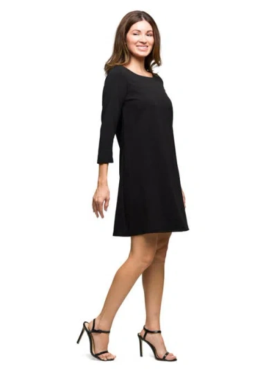 24seven Comfort Apparel Women's Three Quarter Sleeve A Line Knee Length Dress In Black