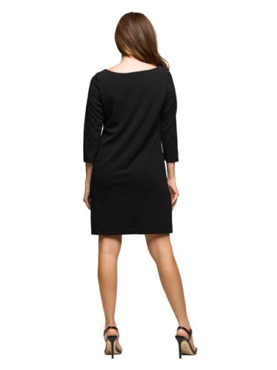 24seven Comfort Apparel Women's Three Quarter Sleeve A Line Knee Length Dress In Black